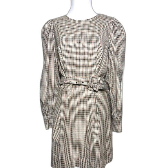 Zara Belted Dress Puff Sleeve Neutral Plaid Medium NWT Samantha American Girl - Picture 1 of 7